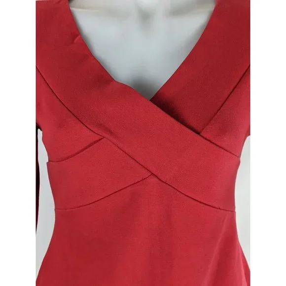 Portmans Womens Top Size Medium Red Long Sleeve V-Neck Zip-up Fitted Blouse - Picture 2 of 9